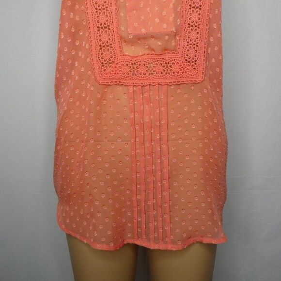 Daniel Rainn Swiss Dot Keyhole Sleeveless Blouse S Tangerine - Picture 6 of 11